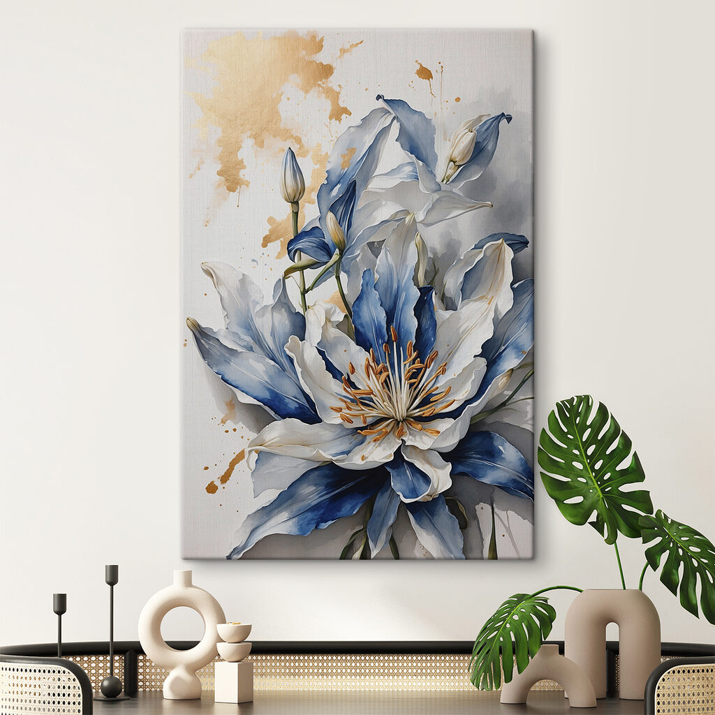 Painting of a white and blue flower