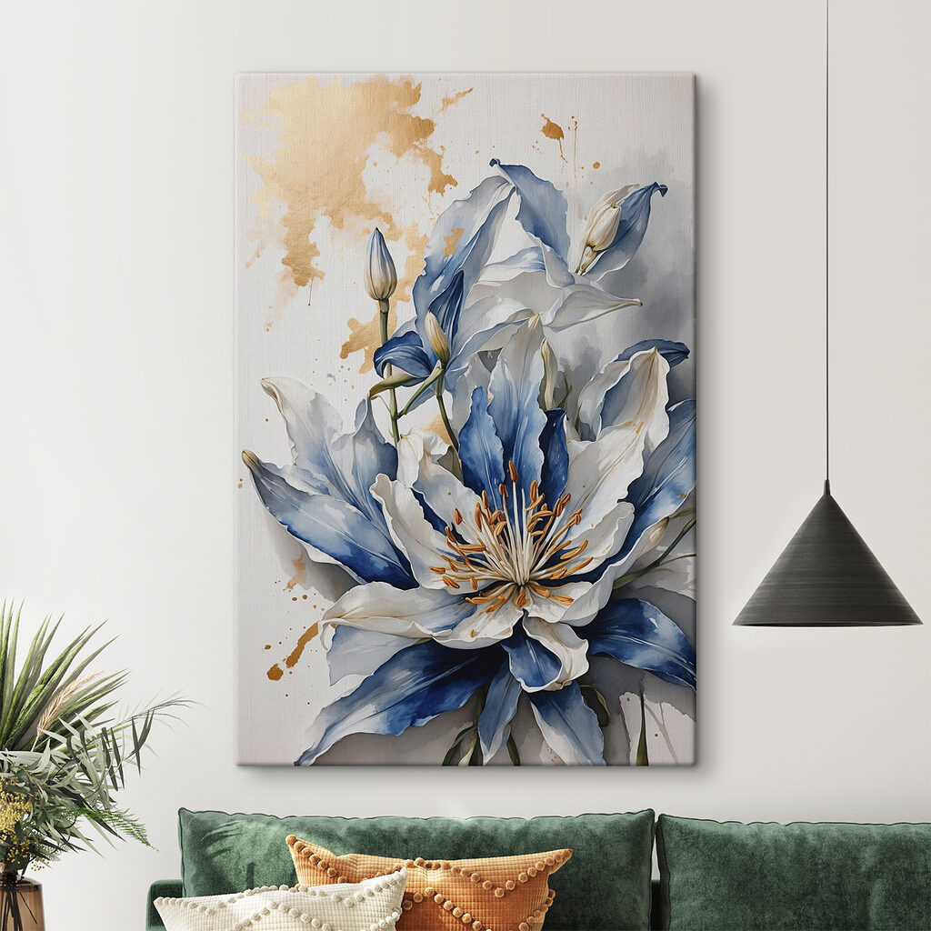 Painting of a white and blue flower