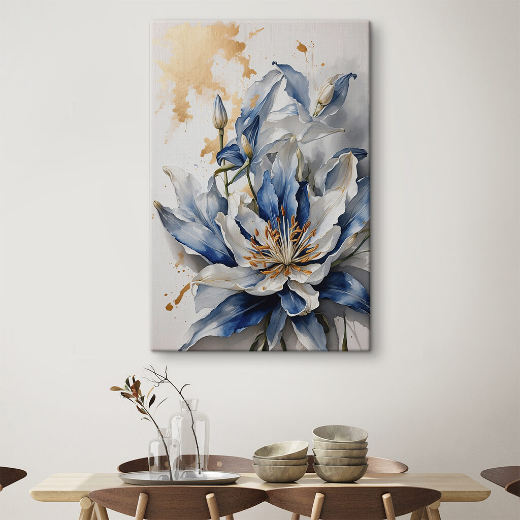 Painting of a white and blue flower