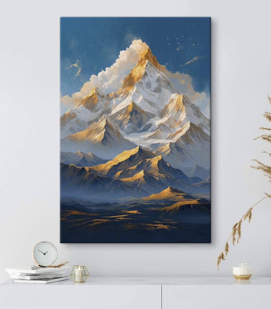 Mountain range with snow and clouds