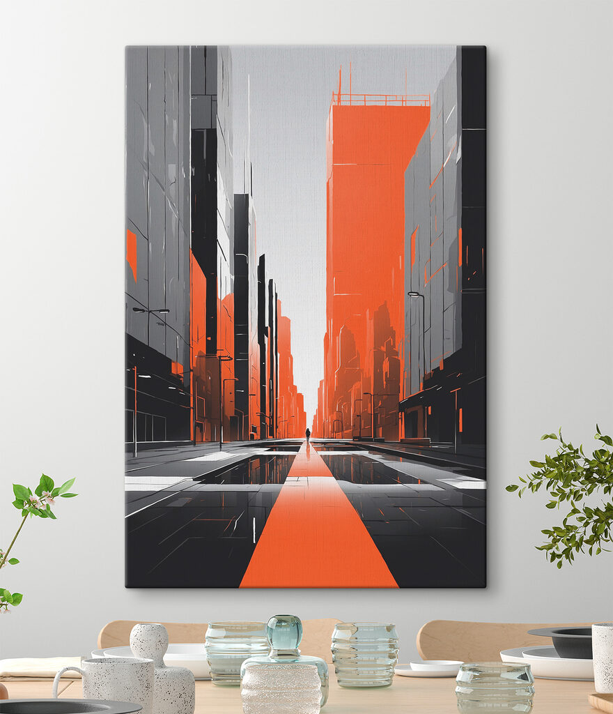 Person walking on a street with tall buildings