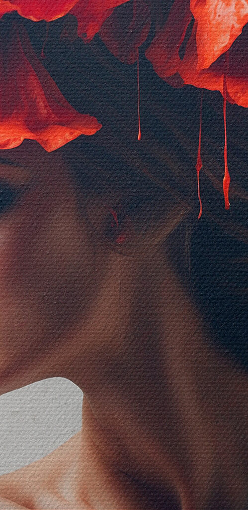 Woman with red flowers on her head Woman with red flowers on her head