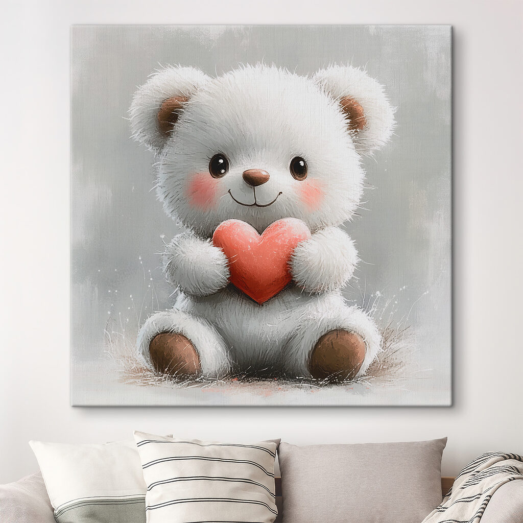 White teddy bear holding a heart