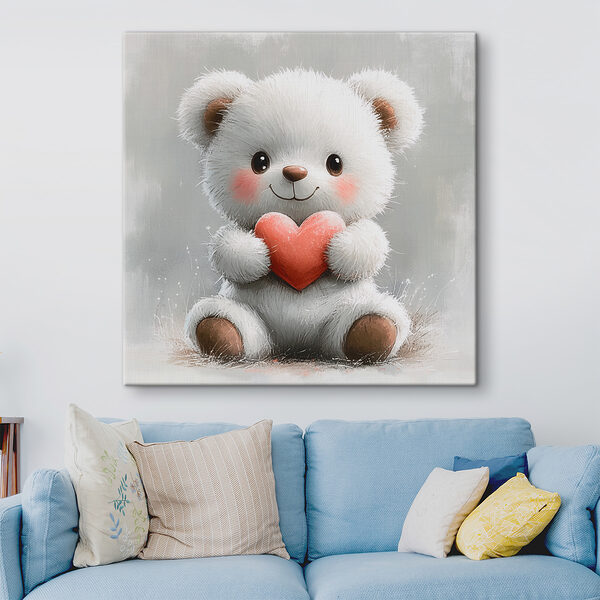 White teddy bear holding a heart