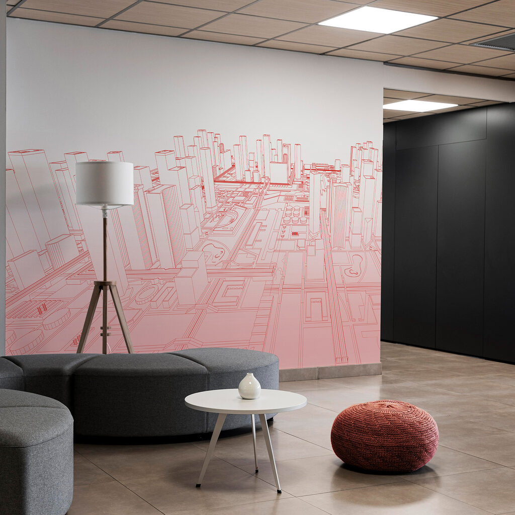 Red line drawing of a city Red line drawing of a city