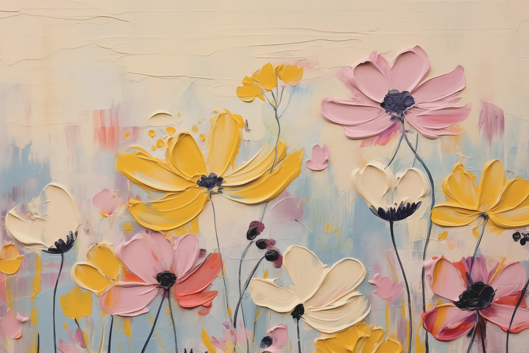 Painting of flowers on a white surface