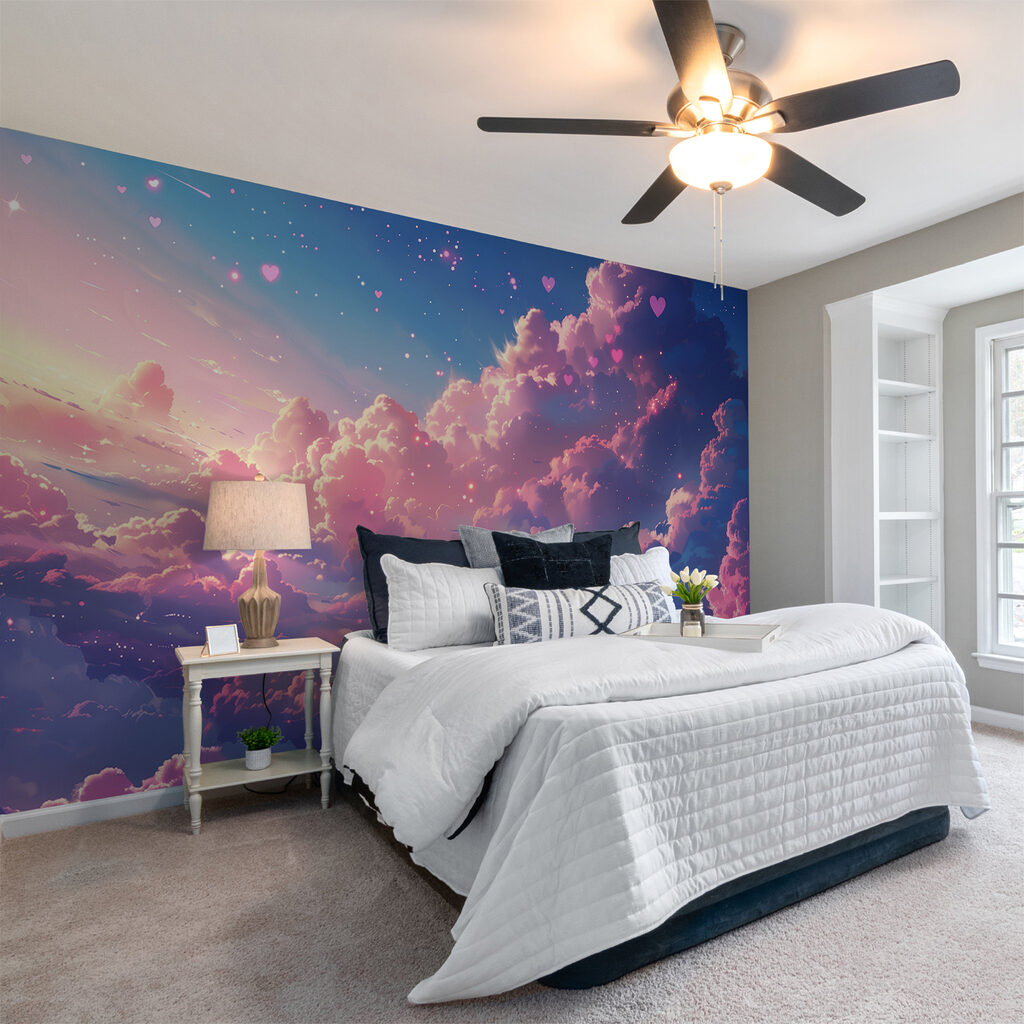 Colorful sky with clouds and hearts Colorful sky with clouds and hearts