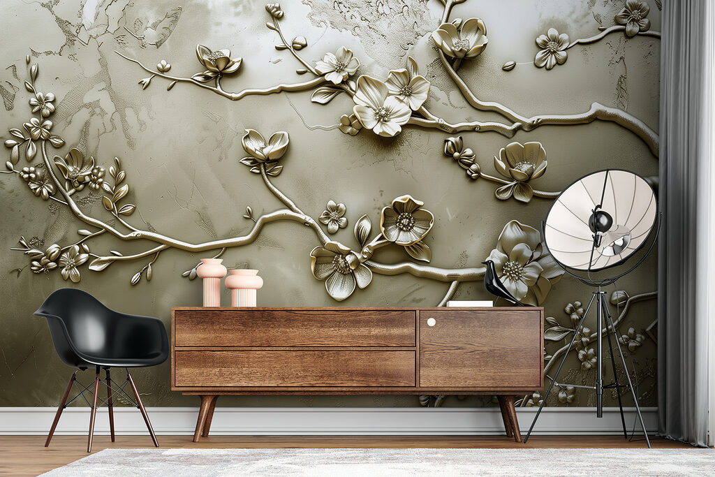 Wall with flowers and branches