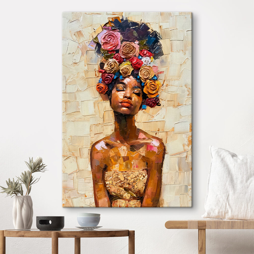 Painting of a woman with flowers on her head
