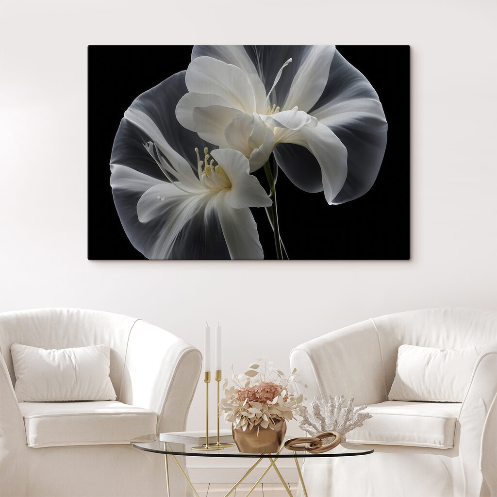 Elegant white flowers against black background