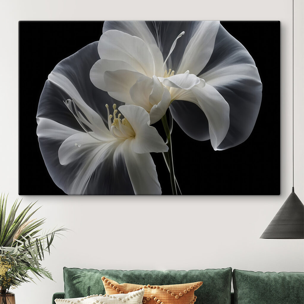 Elegant white flowers against black background