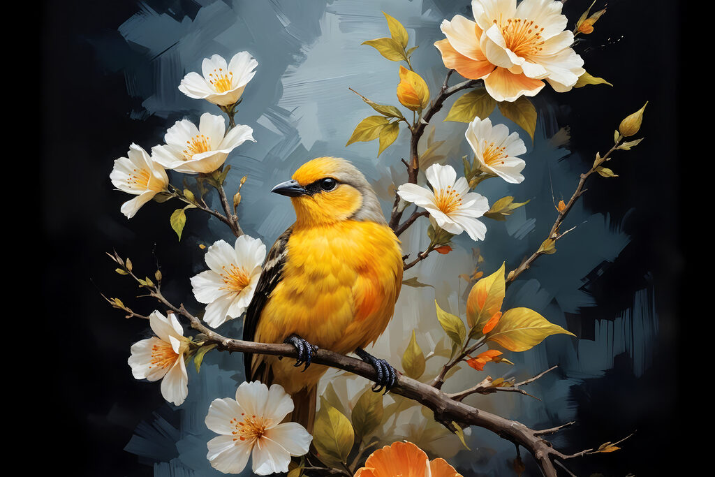 Bird on a branch with flowers Bird on a branch with flowers