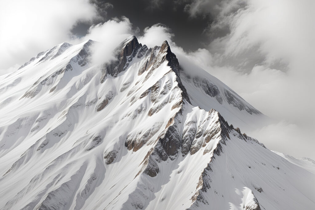 Mountain with snow and clouds