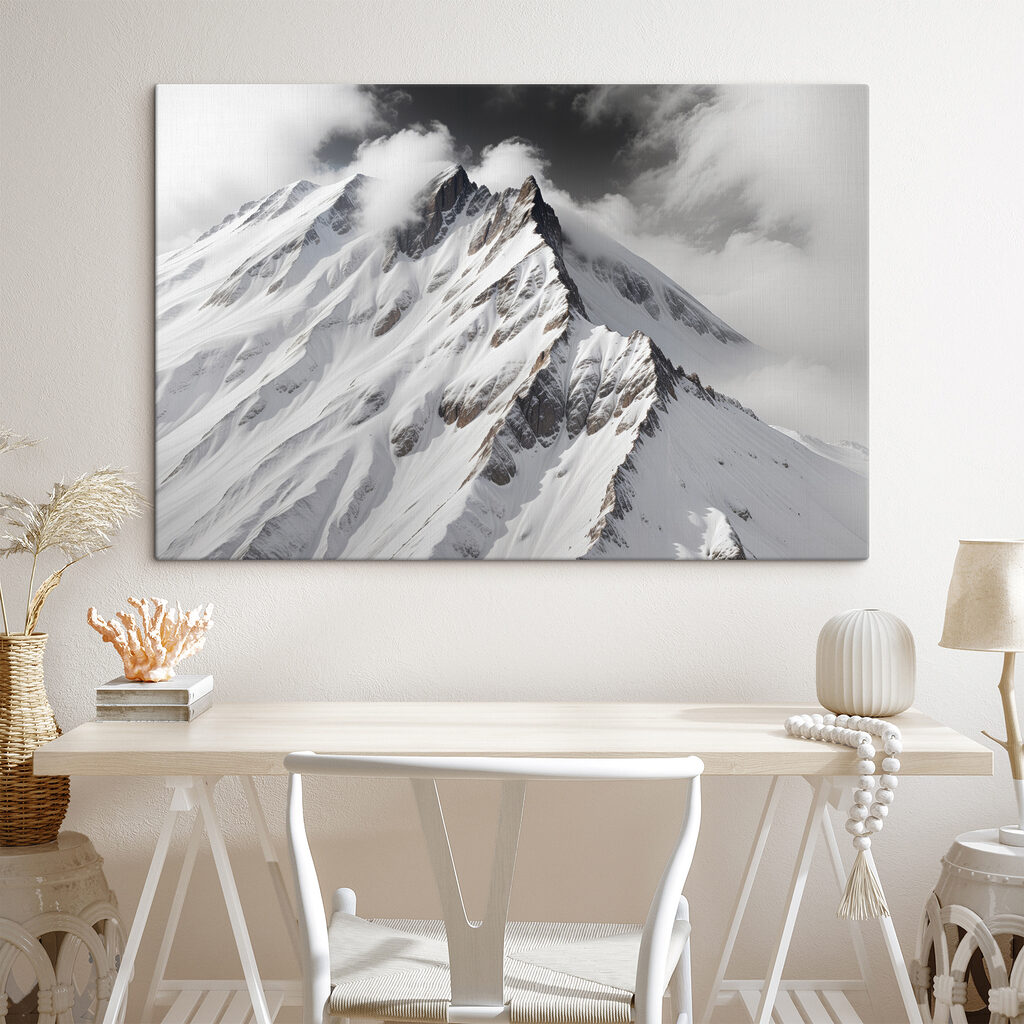 Mountain with snow and clouds