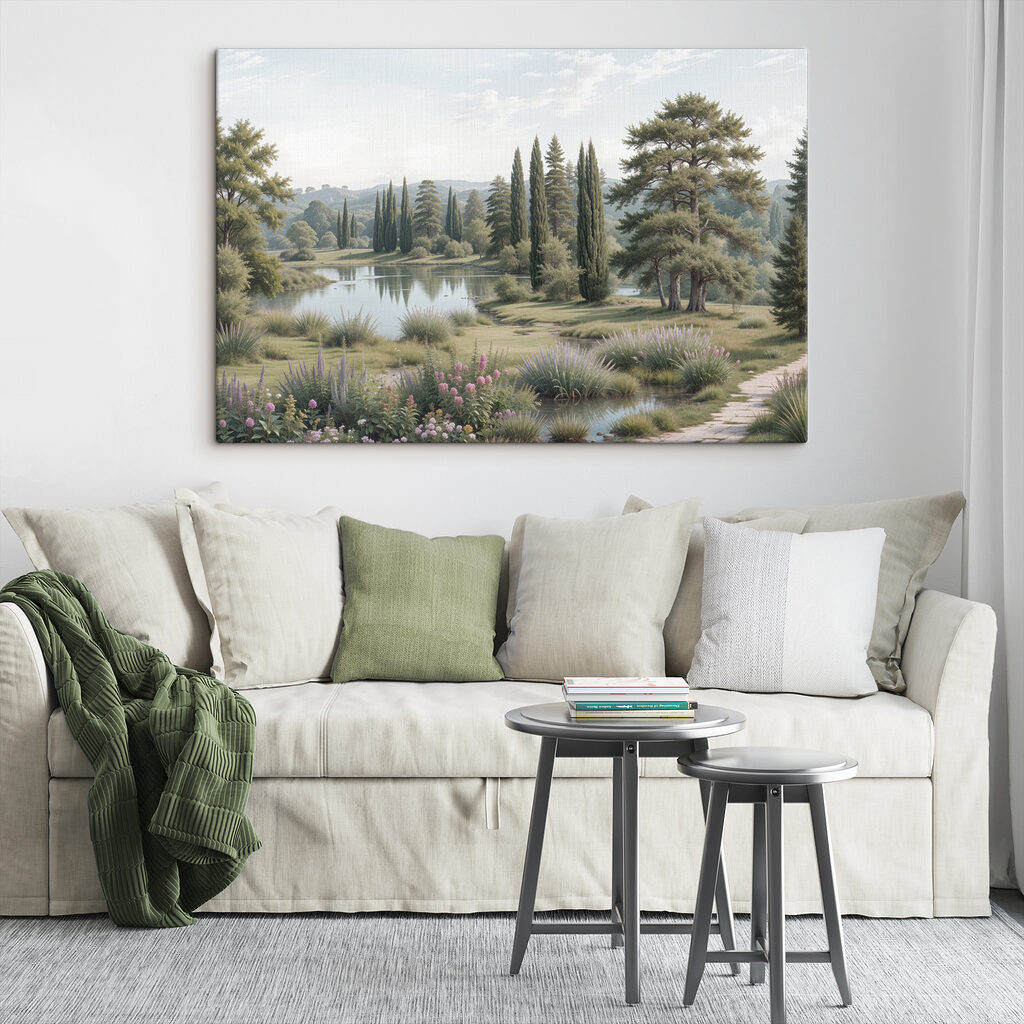 Lake with trees and grass and flowers Lake with trees and grass and flowers