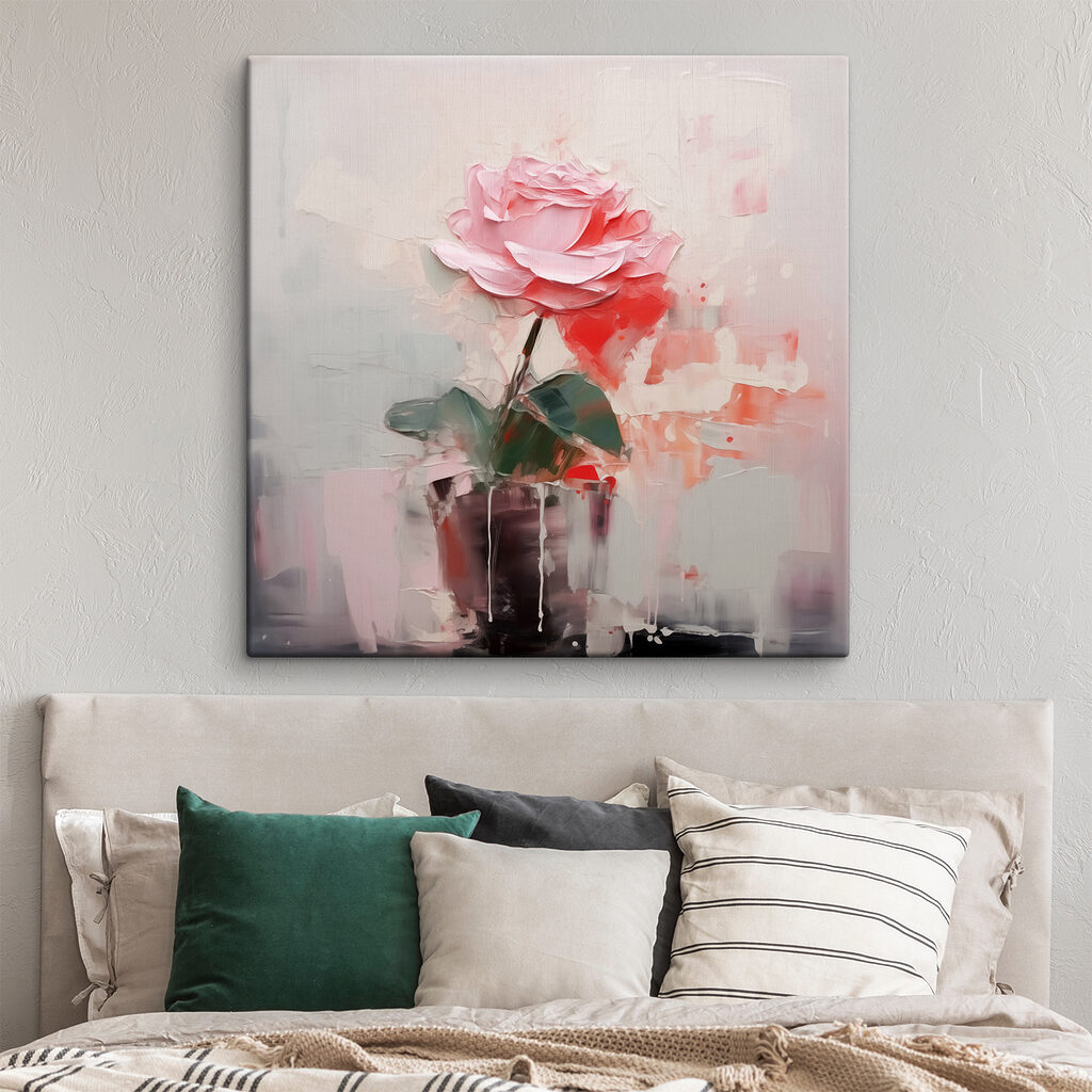 Painting of a pink rose in a pot