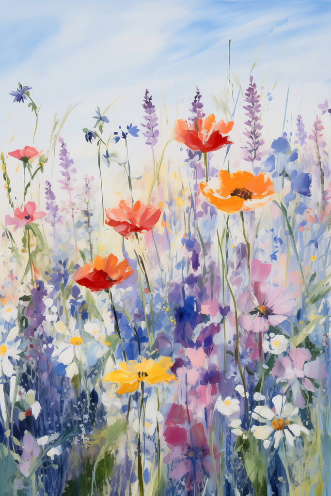 Painting of flowers in a field Painting of flowers in a field