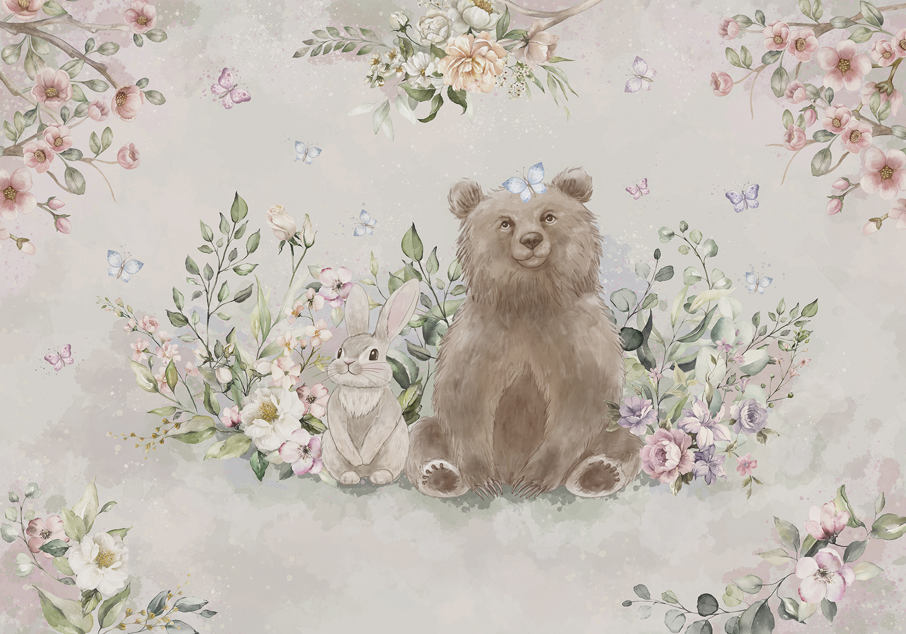 Bear and rabbit with flowers Bear and rabbit with flowers