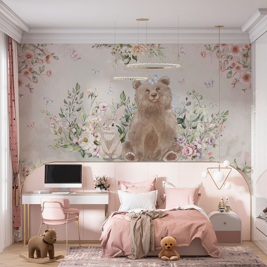 Bear and rabbit with flowers Bear and rabbit with flowers