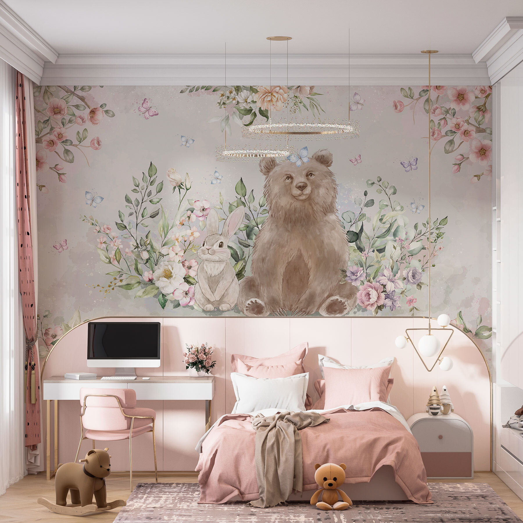 Bear and rabbit with flowers Bear and rabbit with flowers