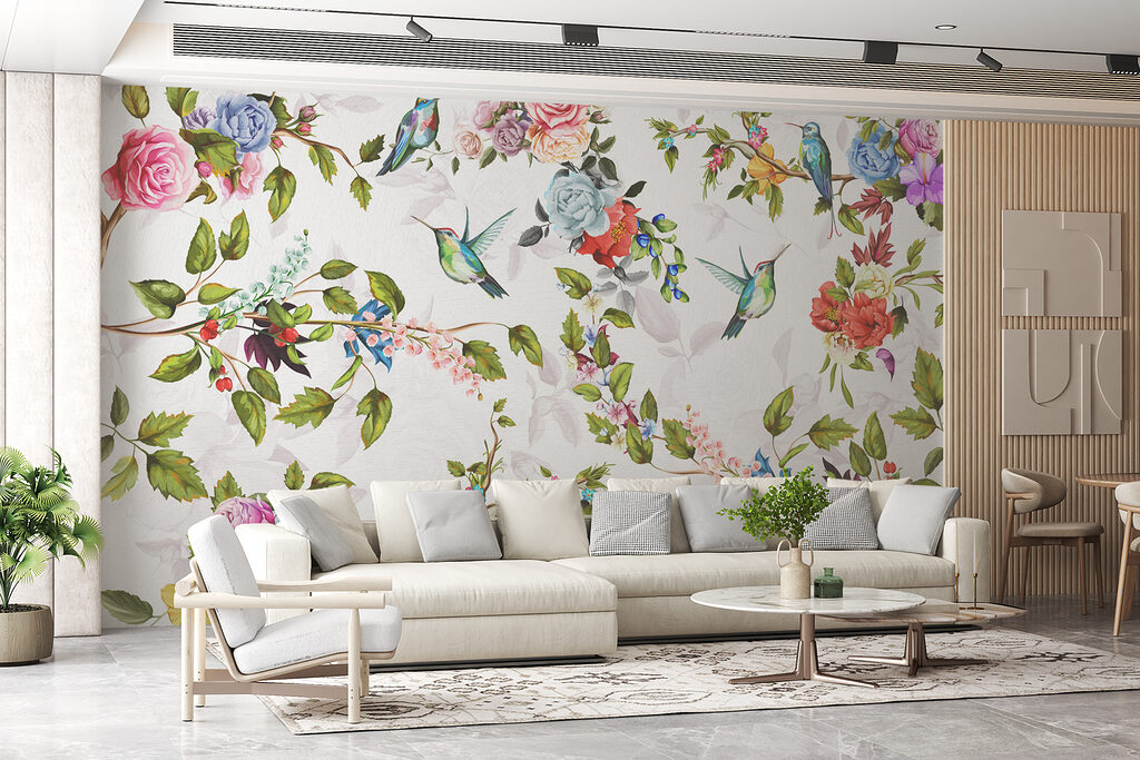 Wallpaper with flowers and birds Wallpaper with flowers and birds