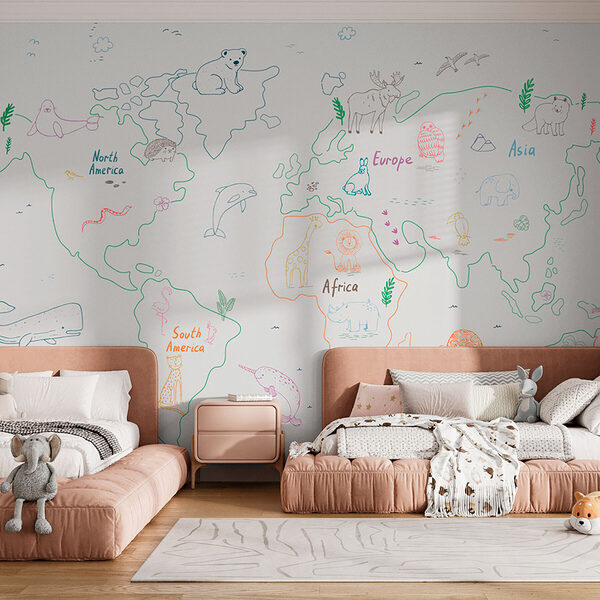 Mapa sveta so zvieratami a textom Mapa sveta so zvieratami a textom