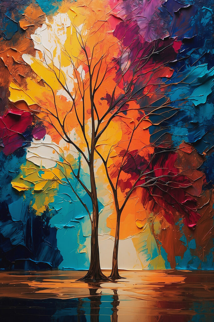 Painting of trees with colorful leaves Painting of trees with colorful leaves