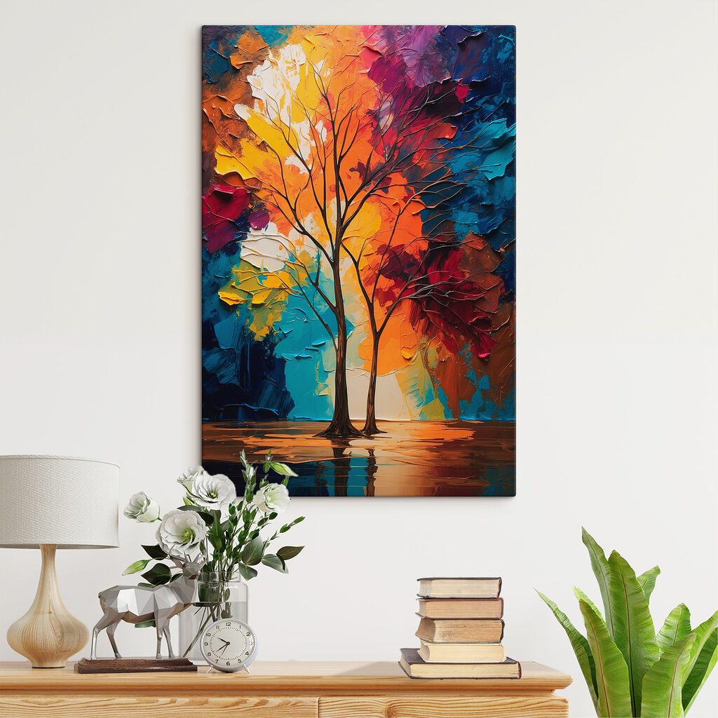 Painting of trees with colorful leaves Painting of trees with colorful leaves