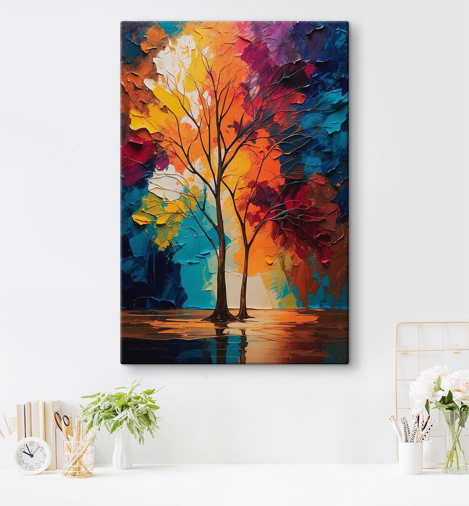 Painting of trees with colorful leaves Painting of trees with colorful leaves