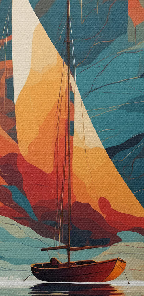 Sailboat on water with colorful clouds