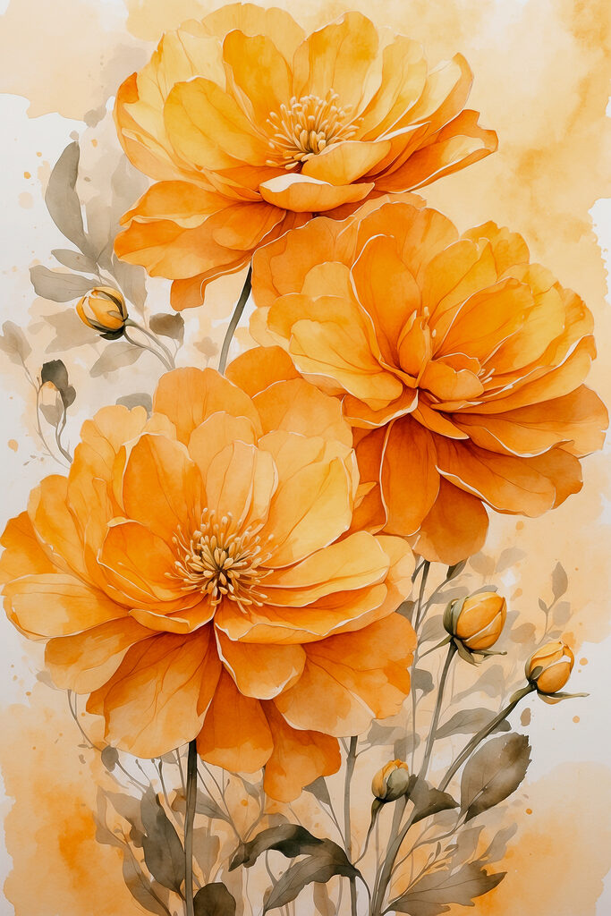 Painting of orange flowers Painting of orange flowers
