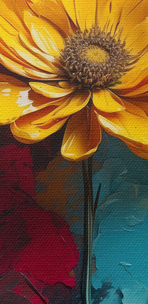 Yellow flower on a blue and red background
