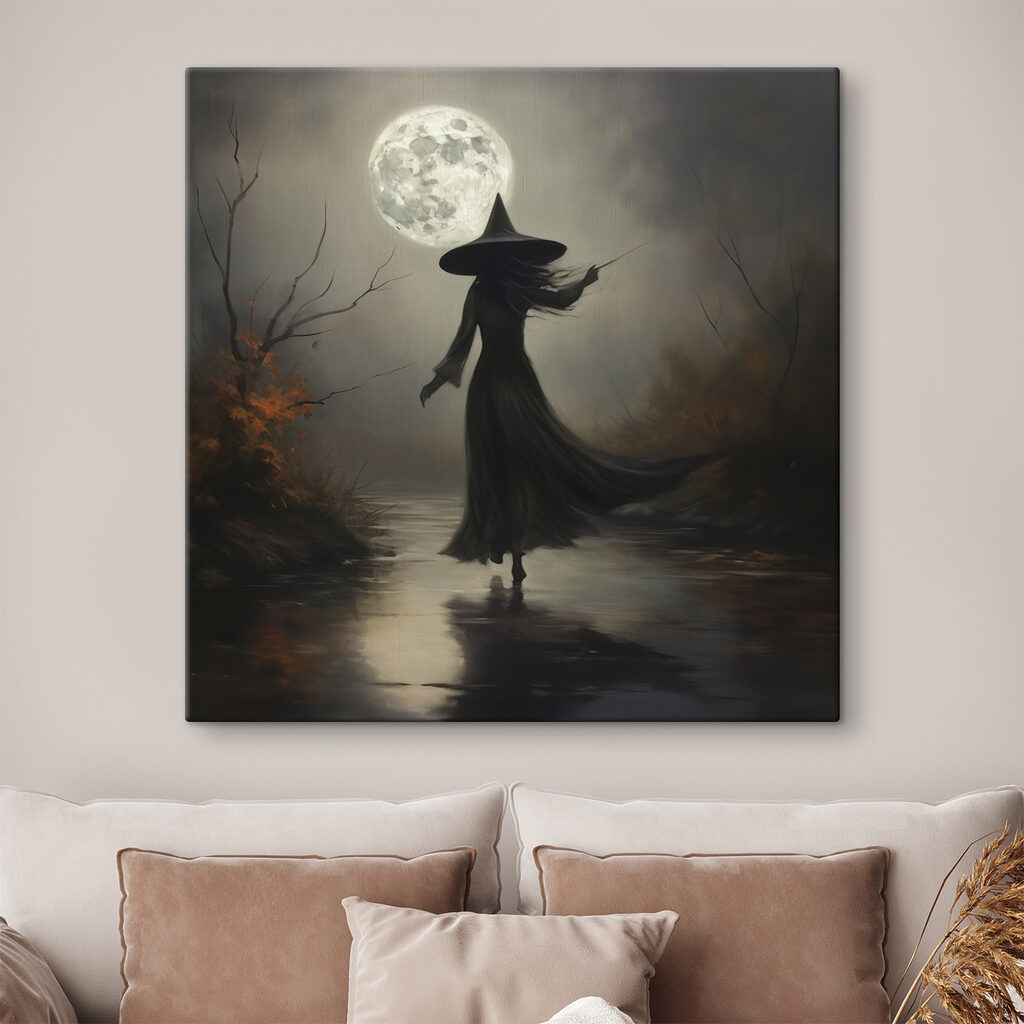 Woman in a person garment walking on a path with a full moon Woman in a person garment walking on a path with a full moon