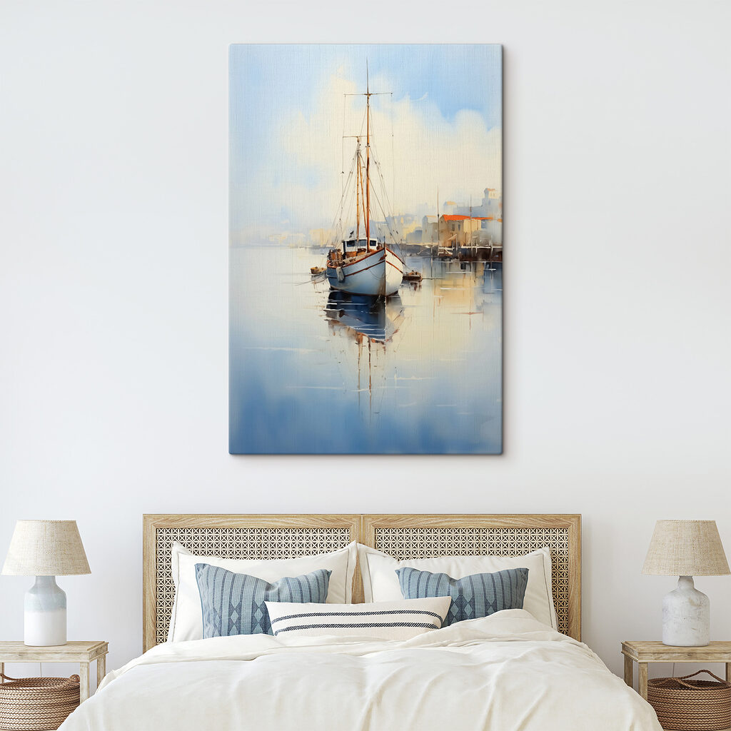 Watercolor of a boat in a harbor Watercolor of a boat in a harbor