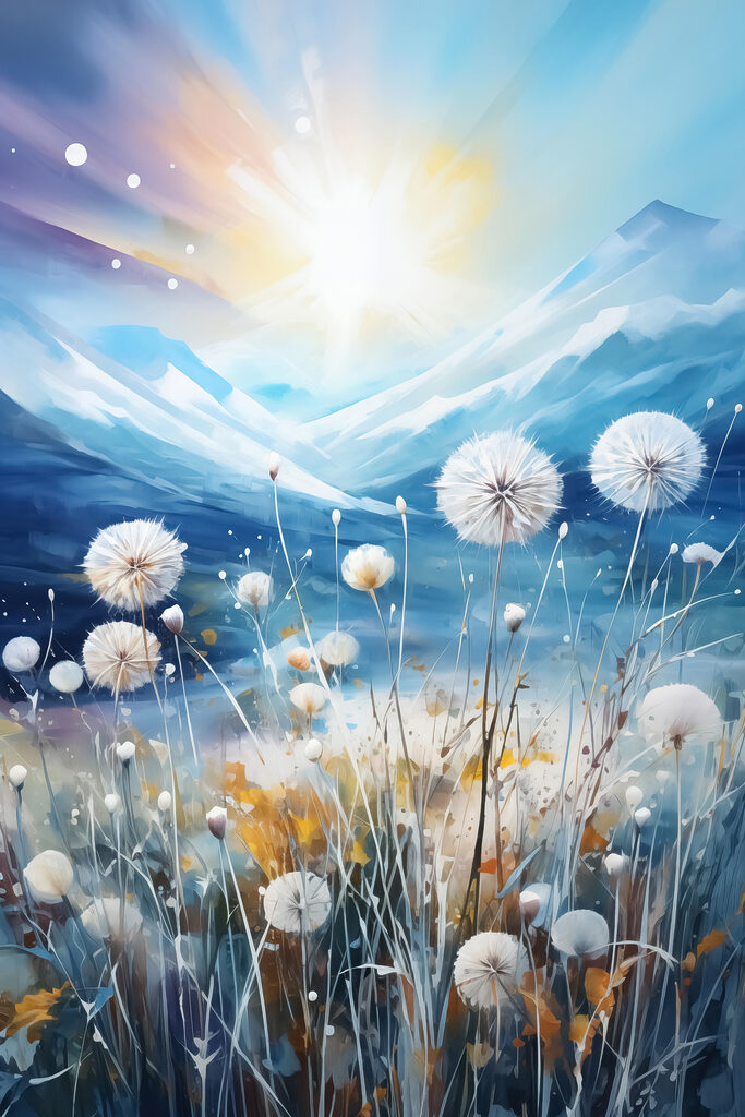 Painting of a field of dandelions