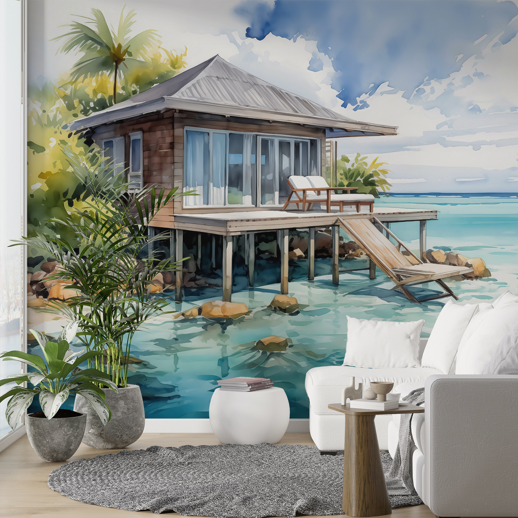 Watercolor painting of a house on stilts Watercolor painting of a house on stilts