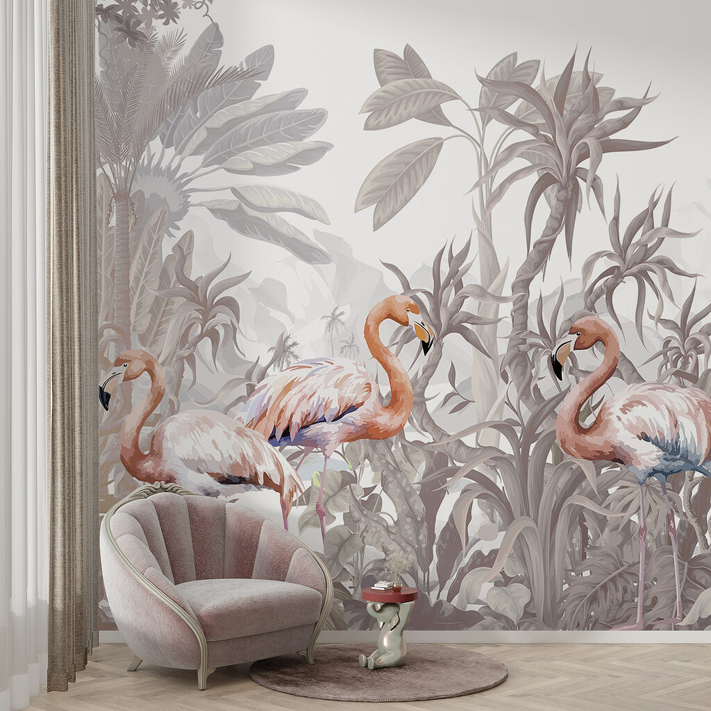 Group of flamingos in a forest Group of flamingos in a forest