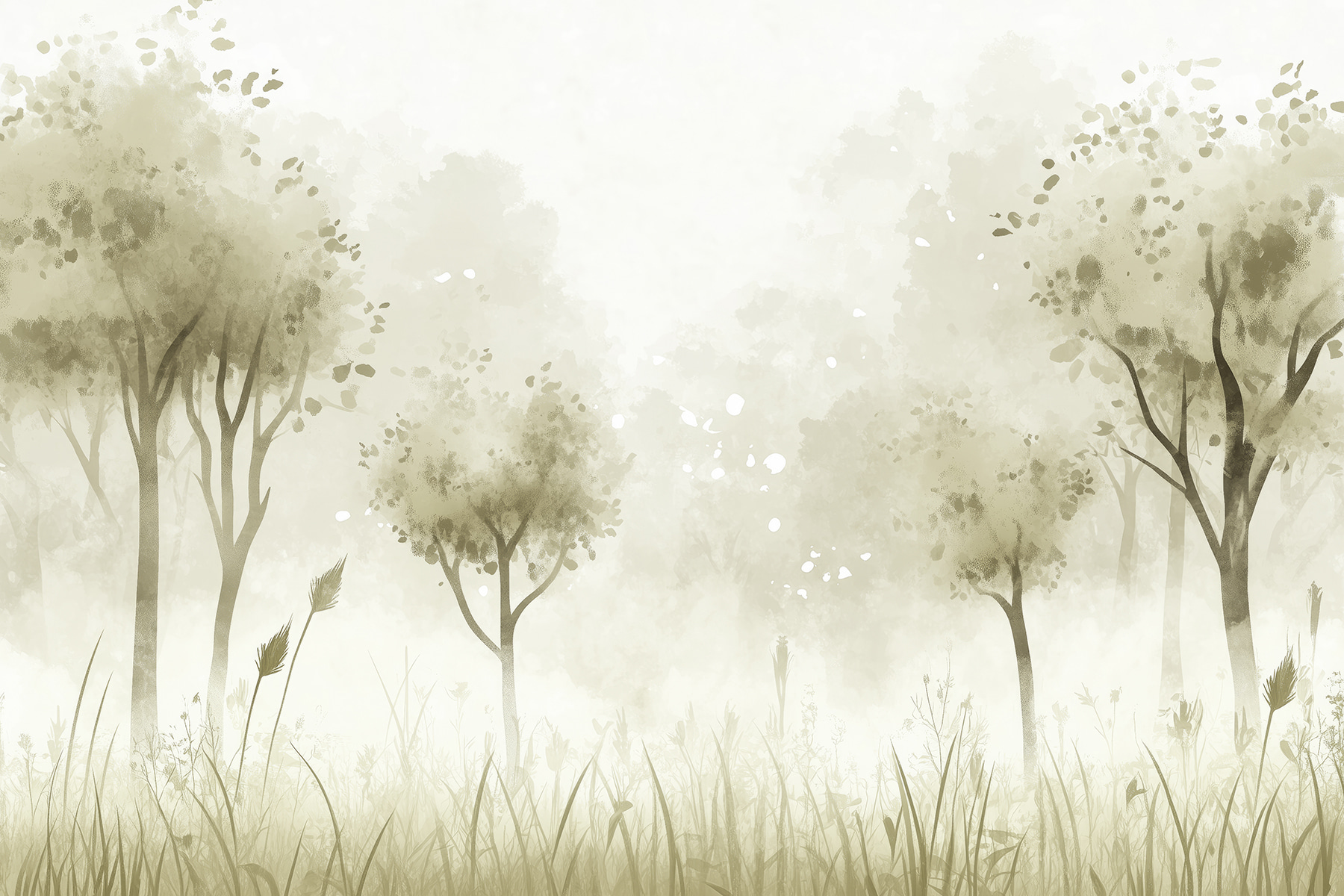 Foggy landscape with trees and grass Foggy landscape with trees and grass