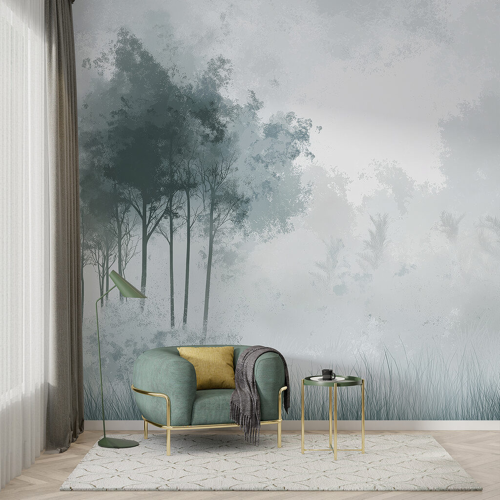 Foggy forest with trees Foggy forest with trees