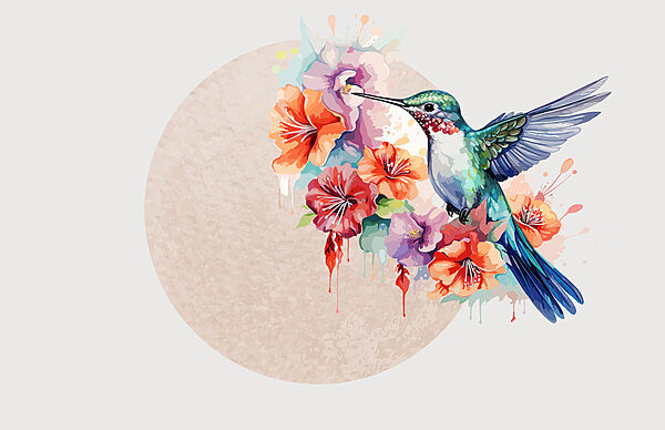 Kolibrík letiaci nad kvetmi Kolibrík letiaci nad kvetmi