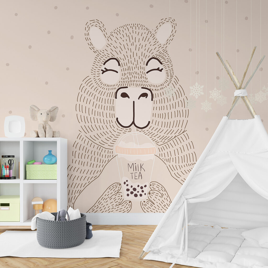 Cartoon of a bear holding a bubble tea Cartoon of a bear holding a bubble tea