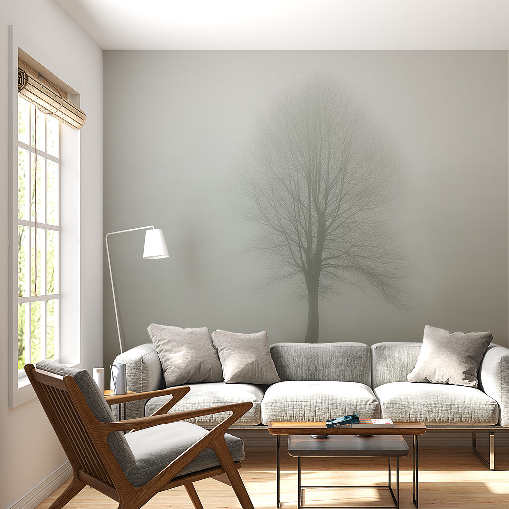 Tree in a foggy field