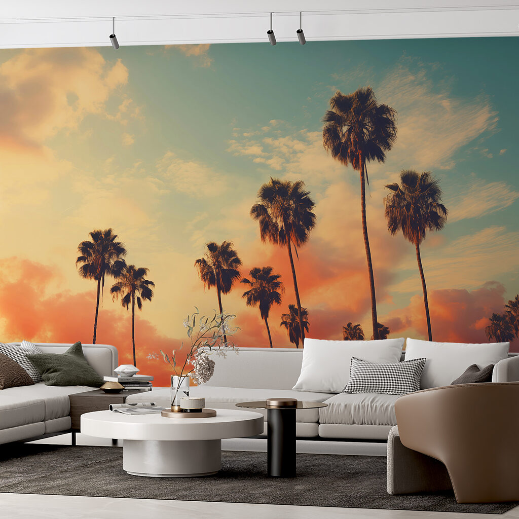 Group of palm trees against a sunset