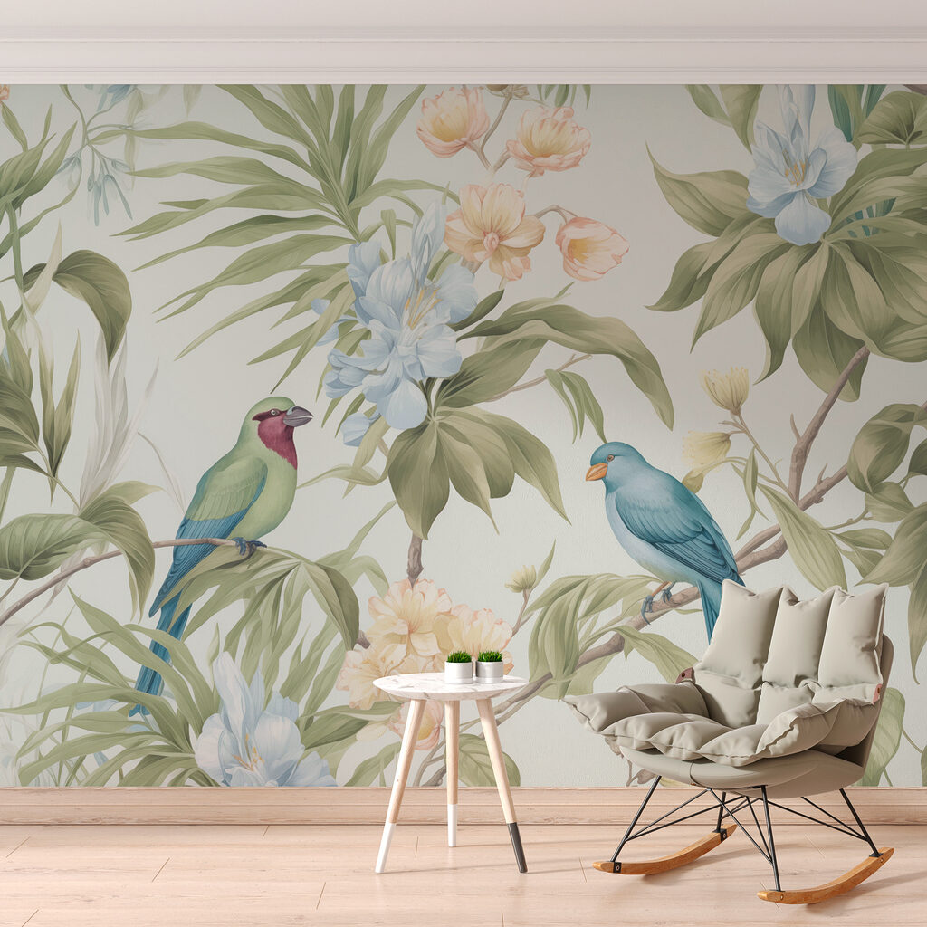 Wallpaper with birds and flowers Wallpaper with birds and flowers