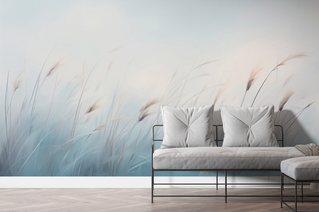 Field of grass with a foggy sky