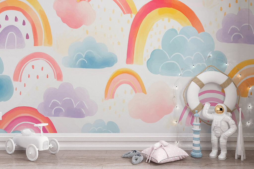 Pattern of rainbows and clouds