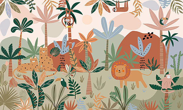 Cartoon of animals in a jungle