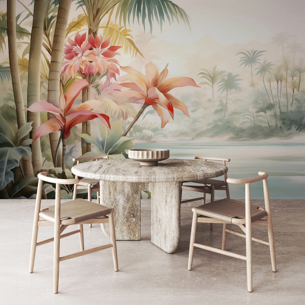 Painting of flowers and palm trees