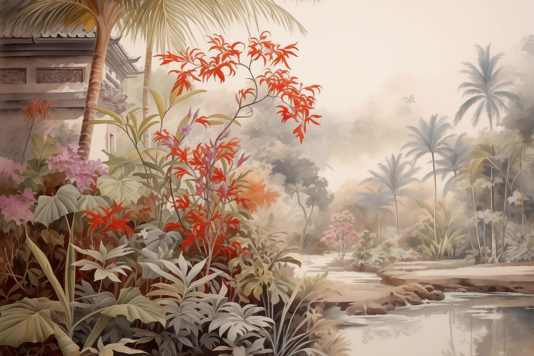 Painting of a river and trees Painting of a river and trees