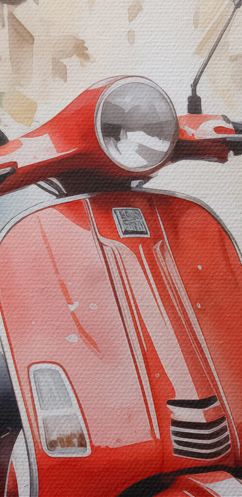Red scooter on a street